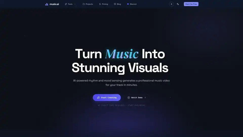 Musiv transforma áudio em vídeos musicais profissionais usando IA. Inclui análise de ritmo, geração de storyboard e clipes de vídeo multi-estilo.