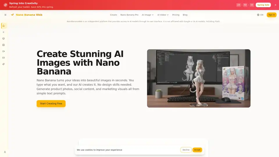 Nano Banana AI Image Generator empowers users to transform text ideas into stunning visuals in seconds, offering features like 4K text-to-image generation, smart text rendering, and context-aware editing. It ensures character consistency across multiple images, streamlines content creation for marketers and creators, and operates entirely in a browser with no design skills required.