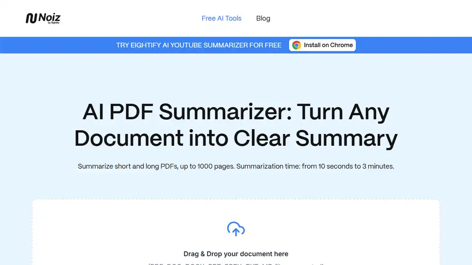 Noiz propose un outil de résumé de PDF IA gratuit pour résumer rapidement n'importe quel PDF. Choisissez la longueur et le format du résumé sans inscription ni frais.