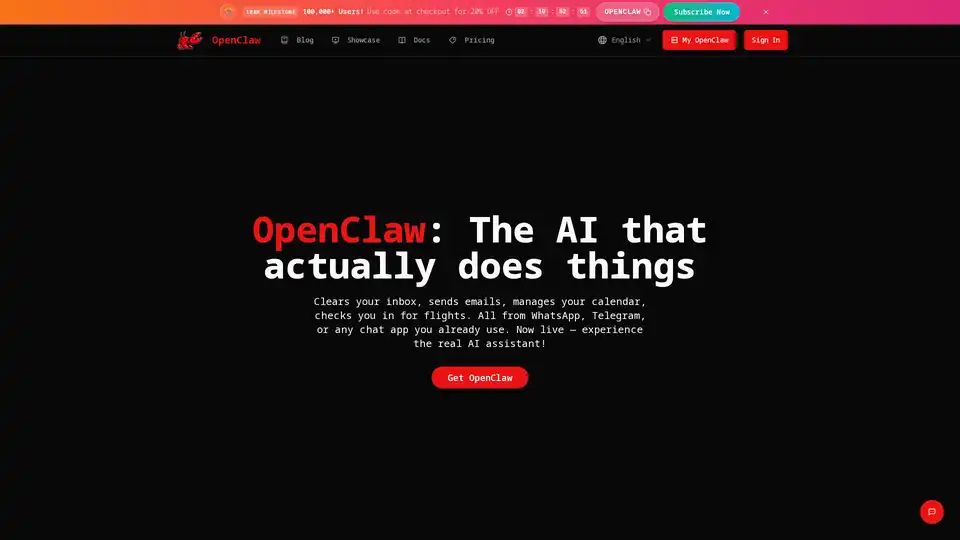 OpenClaw is an open-source personal AI assistant designed for local execution on Mac, Windows, or Linux, ensuring privacy. It integrates with chat apps (WhatsApp, Telegram, Discord) to automate tasks, manage workflows, write code, and proactively assist you with its persistent memory and full system access.