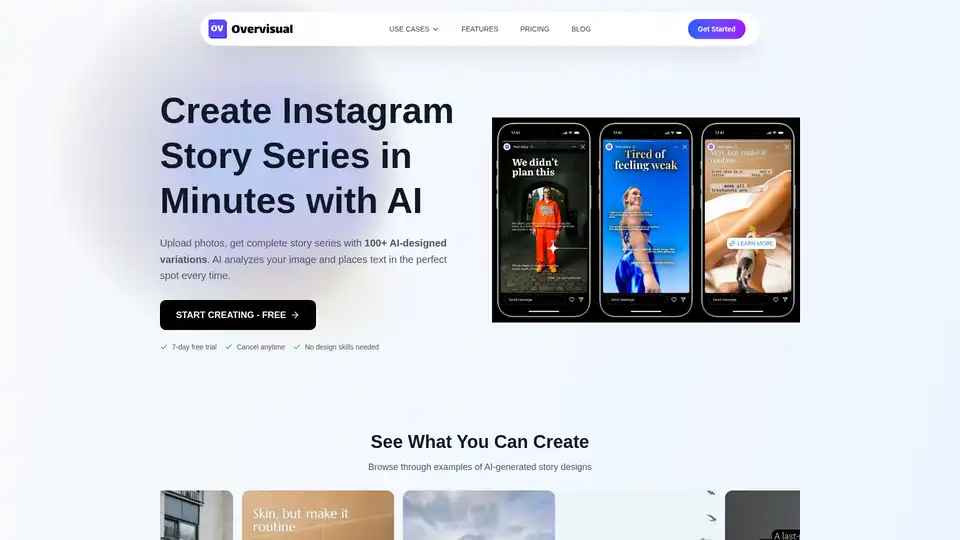 Overvisualは、Instagramストーリーシリーズの作成を自動化するAI搭載ツールです。智能的なテキスト配置、ブランドキットの適用、インタラクティブなウィジェットにより、エンゲージメントを高めます。