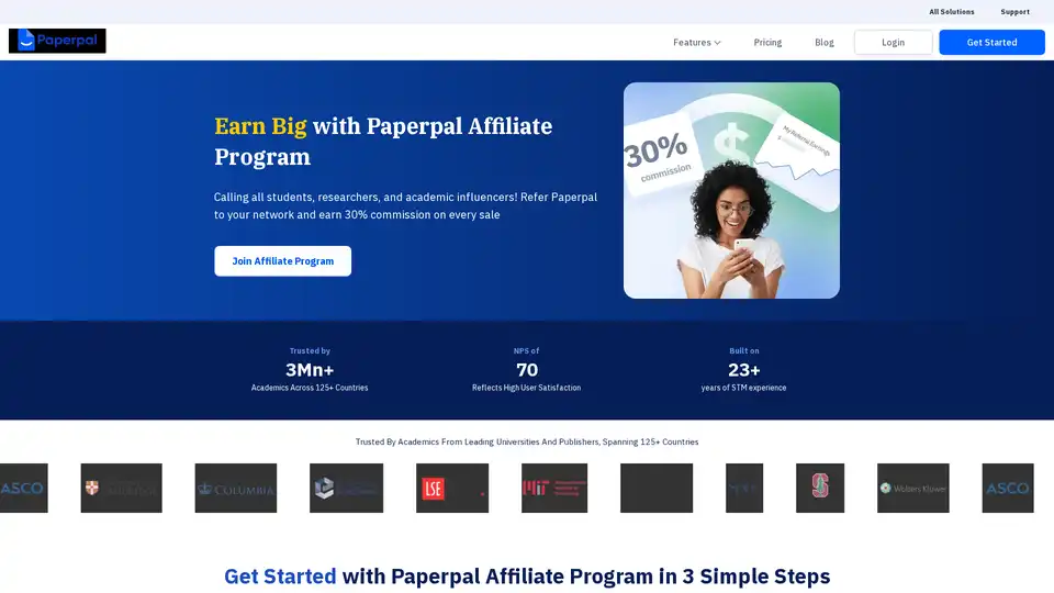 Paperpal ist ein KI-Schreibtool, das für Forscher, Akademiker und Studenten entwickelt wurde. Es bietet Funktionen wie Grammatikprüfung, Paraphrasierung, Plagiatserkennung und KI-Schreibassistenz. Das Affiliate-Programm ermöglicht es Benutzern, eine Provision von 30% zu verdienen, indem sie Paperpal bewerben.