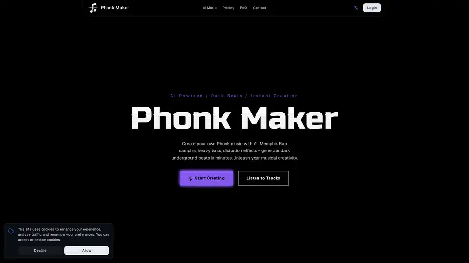 Phonk Maker é um gerador musical de IA especializado em beats de Phonk livres de royalties, amostras de rap de Memphis e música underground escura. Permite que os criadores de conteúdo gerem faixas seguras para DMCA no YouTube, TikTok e conteúdo de jogo em minutos, sem necessidade de habilidades de produção. As funcionalidades incluem geração instrumental e de letras, múltiplos pré-ajustes de subgênero e downloads de faixas separadas para edição profissional.