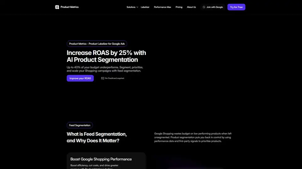 Product Metrics Labelizer は AI を使用して Google ショッピングフィードをセグメント化し、高性能製品を優先して ROAS を最適化します。
