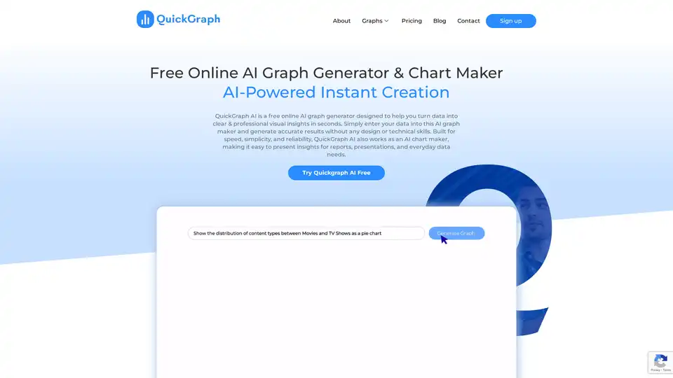 QuickGraph AI is a free online AI graph and chart generator that transforms data into professional visual insights in seconds. It offers 30+ chart types, requires no technical skills, and allows customization for reports and presentations.