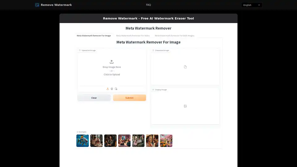 Remove Watermark Online Free est un puissant outil alimenté par IA conçu pour effacer instantanément les filigranes des images sans compromettre la qualité. Il utilise un apprentissage profond avancé pour détecter et reconstruire les fonds de manière fluide, prenant en charge divers types de filigranes tels que les logos, le texte et les motifs. L'outil est 100% gratuit, ne nécessite pas d'inscription et offre une utilisation illimitée avec une sortie de qualité HD, idéal pour l'édition photo personnelle et non commerciale.