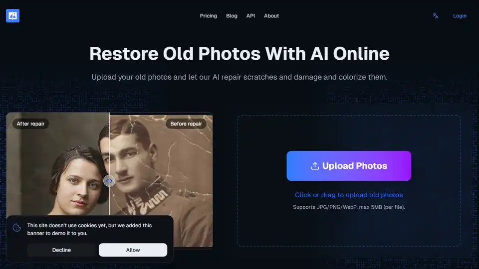 Restore and enhance your old, damaged photos with AI technology. Fix scratches and damage, and colorize old photos to bring your memories back to life.