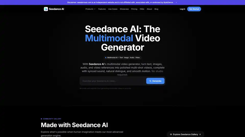 Seedance AI ist ein multimodaler Videogenerator, der Text, Bilder, Audio- und Video-Referenzen in ausgefeilte Multi-Shot-Videos mit synchronisiertem Sound, natürlichem Dialog und konsistenten Charakteren verwandelt. Er bietet native Audioerzeugung, präzise Kamerasteuerung und 1080p-Ausgabe, was die Videoproduktion ohne Studioanforderungen optimiert.