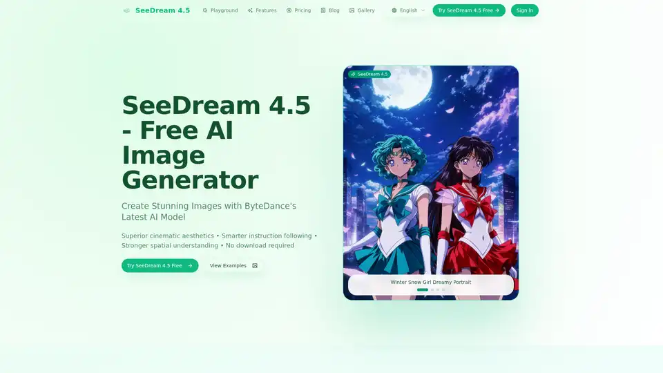 SeeDream 4.5 est le générateur d'images IA gratuit avancé de ByteDance, avec une esthétique cinématographique supérieure, un suivi d'instructions plus intelligent et une forte compréhension spatiale. Il prend en charge la génération de texte à image et d'image à image, plusieurs rapports d'aspect et un éditeur professionnel sans filigrane.