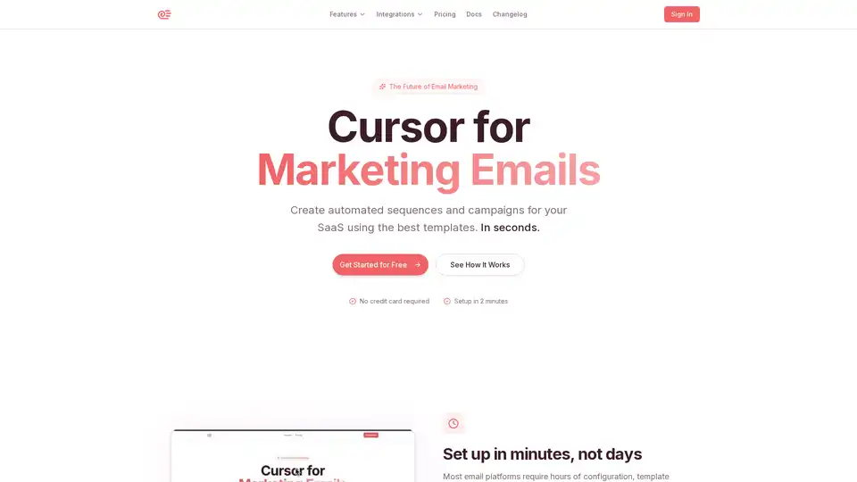 Sequenzy는 SaaS 창립자를 위한 AI 기반 이메일 마케팅 플랫폼으로, 마케팅 이메일을 위한 'Cursor' 역할을 합니다. AI를 사용하여 자동화된 이메일 시퀀스와 캠페인을 즉시 생성할 수 있으며, 결제 복구 및 churn挽回을 위한 템플릿을 제공합니다. 신뢰할 수 있는 트랜잭션 이메일 전송과 Stripe 통합 기능을 갖추고 있습니다.