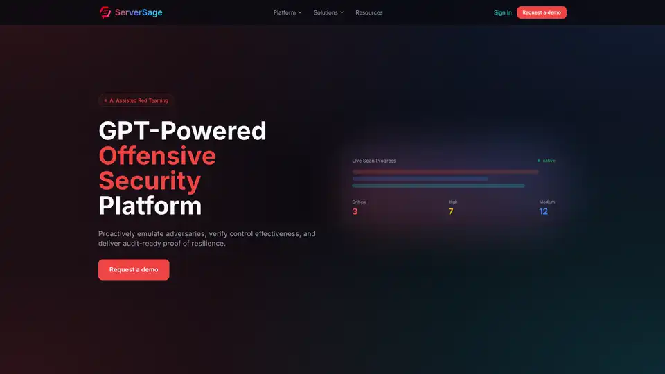 ServerSage是一个由AI驱动的攻击性安全平台，能够模拟真实对手，验证防御措施，并通过不可变证据加速修复。
