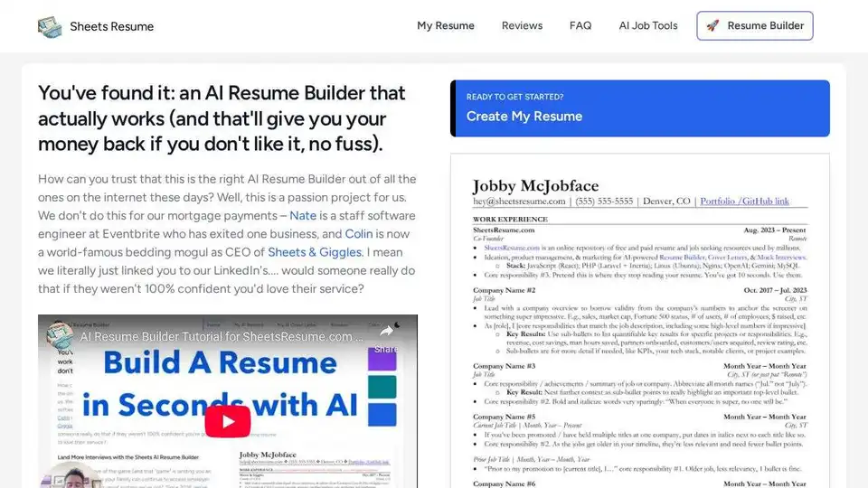 Sheets Resume AI Resume Builder