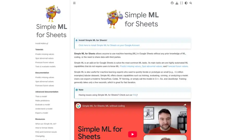 Simple ML for Sheets