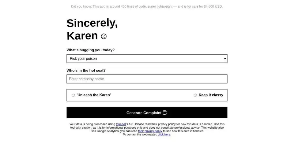 Sincerely Karen | Complaint Email Generator