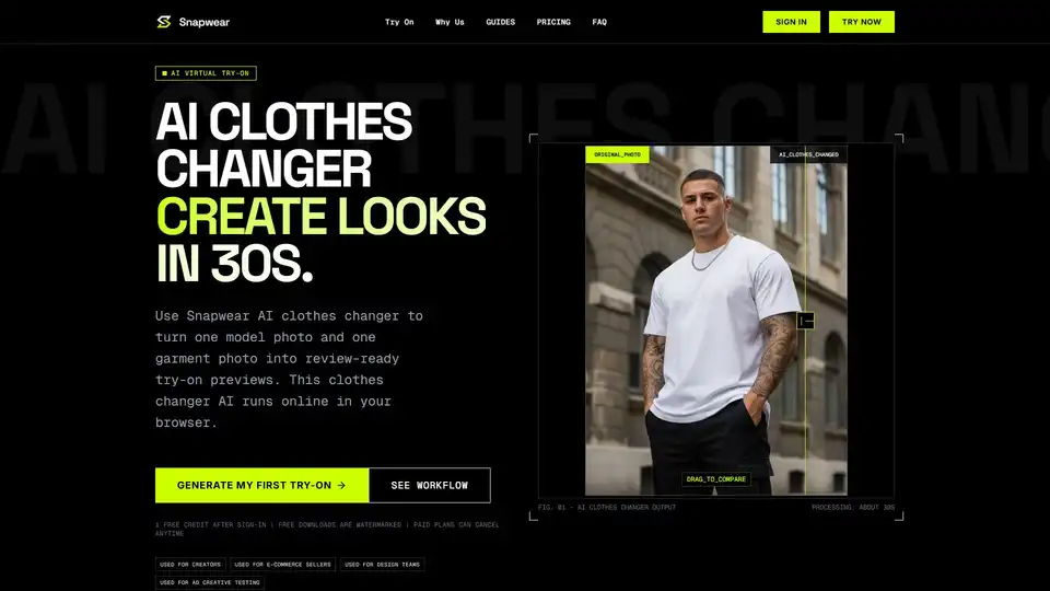 Snapwear ist ein AI-gestütztes Virtual-Try-On-Tool, das das Hochladen von Fotos ermöglicht, um realistische Vorschauen zu generieren, ideal für Creator und E-Commerce.