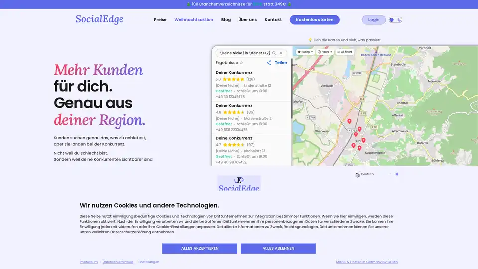 SocialEdge é um serviço que ajuda negócios locais a melhorar seu ranking no Google Maps sem esforço. Trabalhamos nos bastidores para aumentar sua visibilidade e atrair mais clientes.