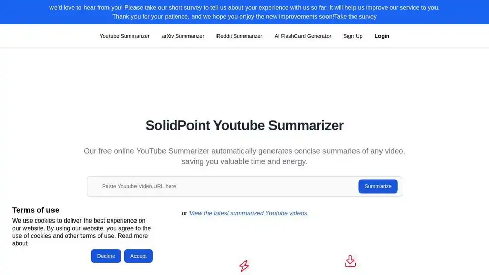 SolidPointは、AI駆動のYouTubeサマライザーを提供し、動画の要約を数秒で生成します。