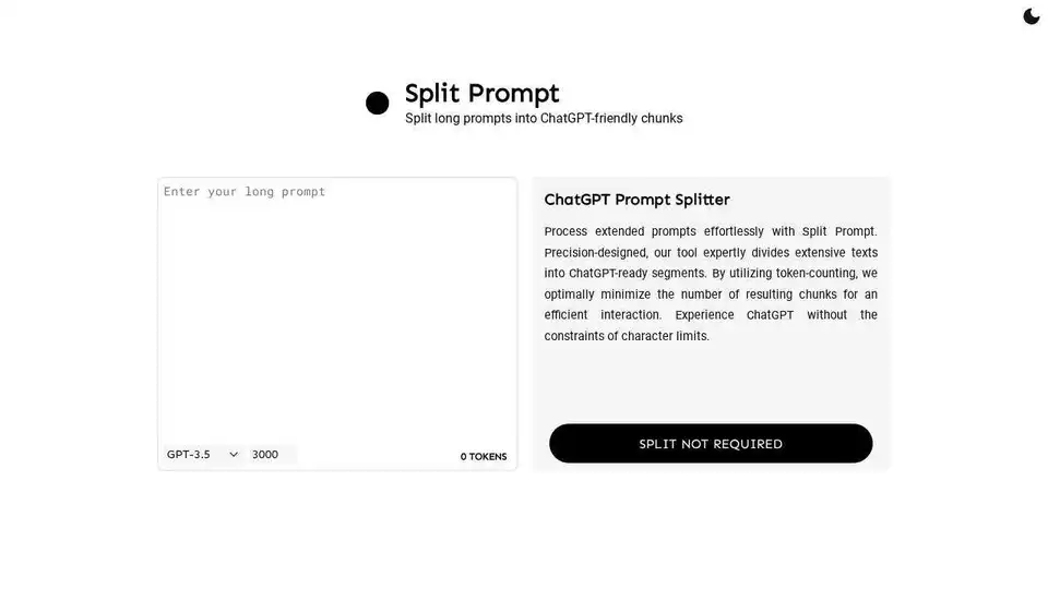 Exceed ChatGPT's word and character limits with Split Prompt. Send longer prompts by splitting them into ChatGPT-ready chunks using token-counting.