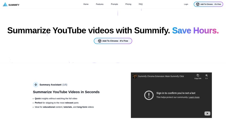 Summify: Resuma vídeos do YouTube instantaneamente com IA