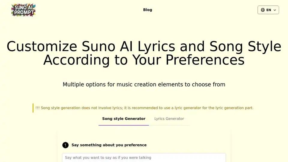 Suno Prompt: AI Song Style and Lyrics Generator