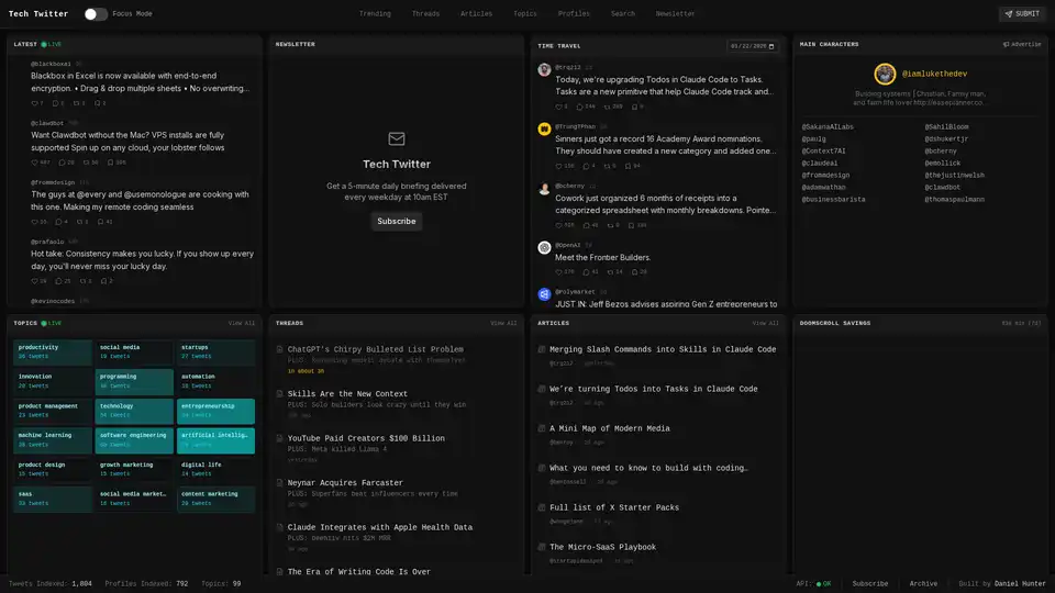 Tech Twitter es un servicio de curación diaria que filtra el ruido en las redes sociales para entregar los conocimientos más valiosos sobre IA, startups y desarrollo de productos directamente a su bandeja de entrada cada mañana.