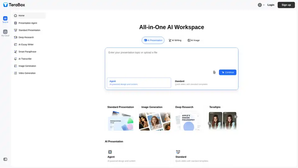 TeraBox提供1TB免费云存储和AI工具，用于演示、写作和图像生成。