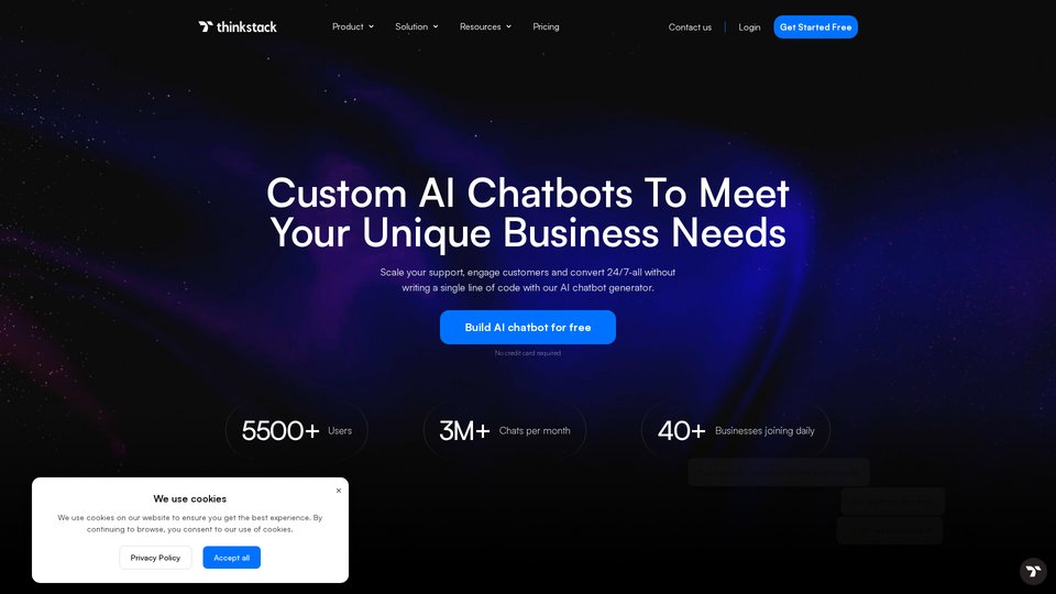Free AI Agent & Chatbot Generator | Embed Anywhere - Thinkstack