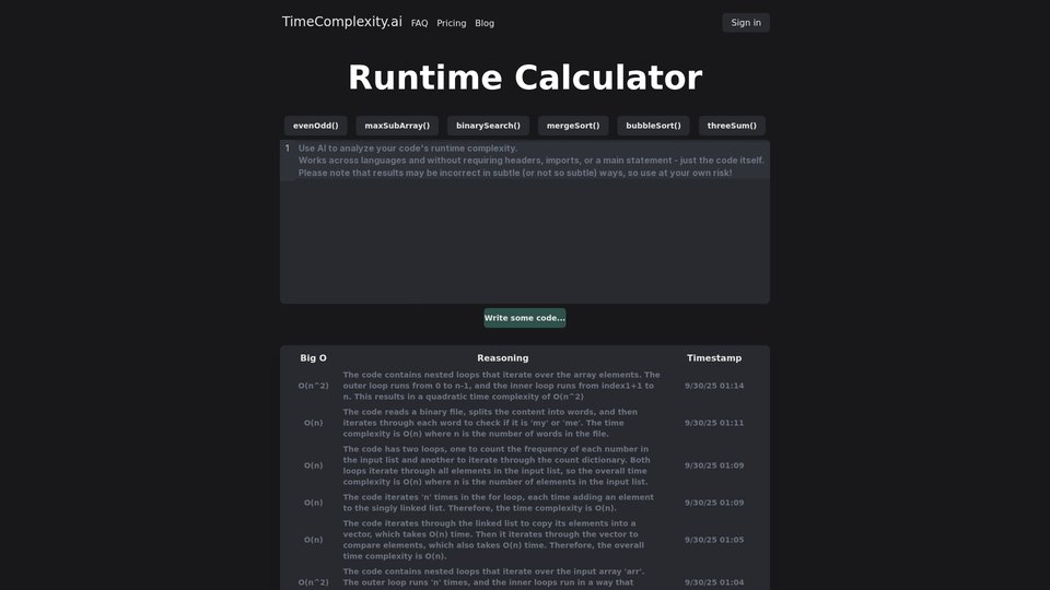 TimeComplexity.ai - AI Code Runtime Complexity Analyzer | NavGood
