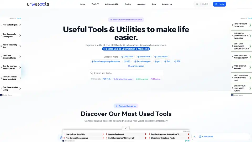 UrwaTools bietet eine umfassende Suite kostenloser Online-Tools, darunter SEO-Analysatoren, Rechner, Konverter und ein spezielles KI-Tool-Verzeichnis. Vereinfachen Sie Ihre digitalen Aufgaben mit sofortigen Ergebnissen, ohne Installationen oder Anmeldungen.