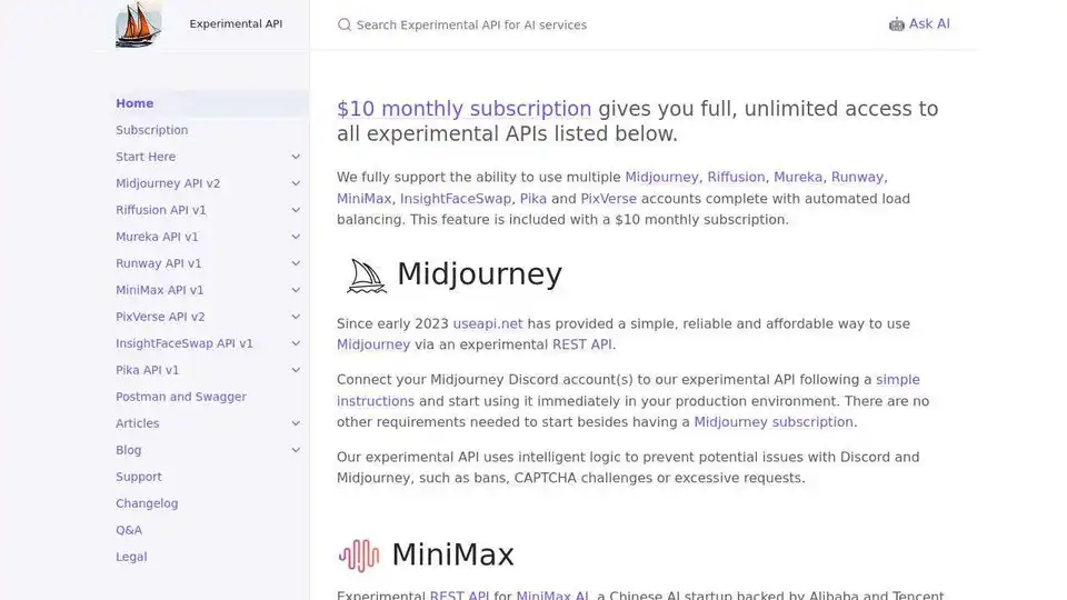 Experimental API for AI services