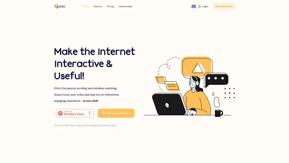 Queso 是一款 AI 驱动的 Chrome 扩展，通过总结、笔记和 AI 学习助手将在线学习转变为互动体验。