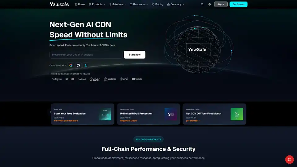 YewSafe is an AI-powered enterprise CDN providing global acceleration, DDoS protection, and edge AI inference. It ensures low latency and high security for apps and AI workloads.