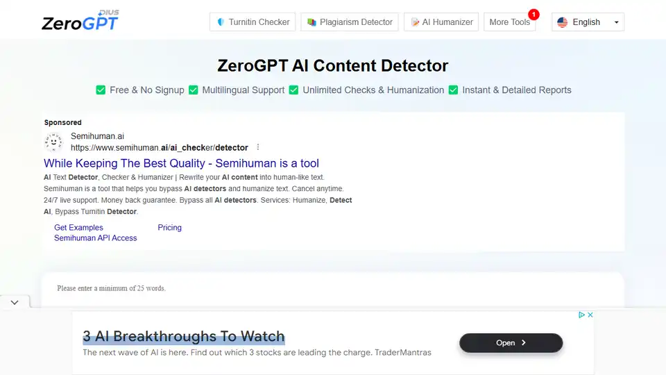ZeroGPT AI Content Detector