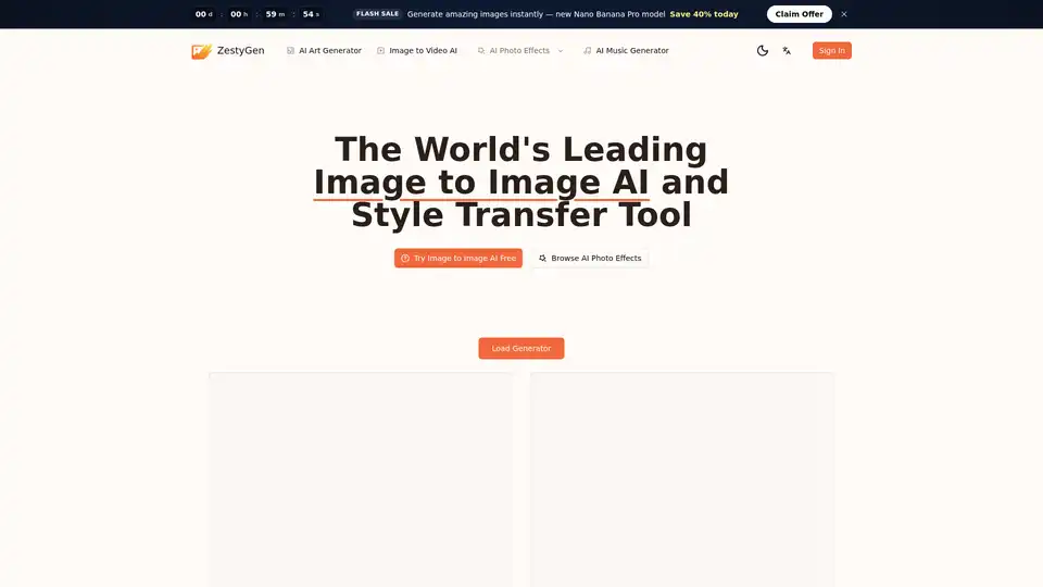 ZestyGen은 고급 AI 스타일 전송 및 100개 이상의 사진 효과를 갖춘 강력한 이미지 투 이미지 AI 플랫폼입니다. 이를 통해 사용자는 즉시 사진을 변환하고 고품질 시각적 콘텐츠를 생성할 수 있습니다.